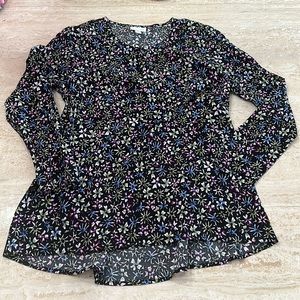 J Jill Long Sleeve Floral Rayon high low shirt (SmALL PERITE)